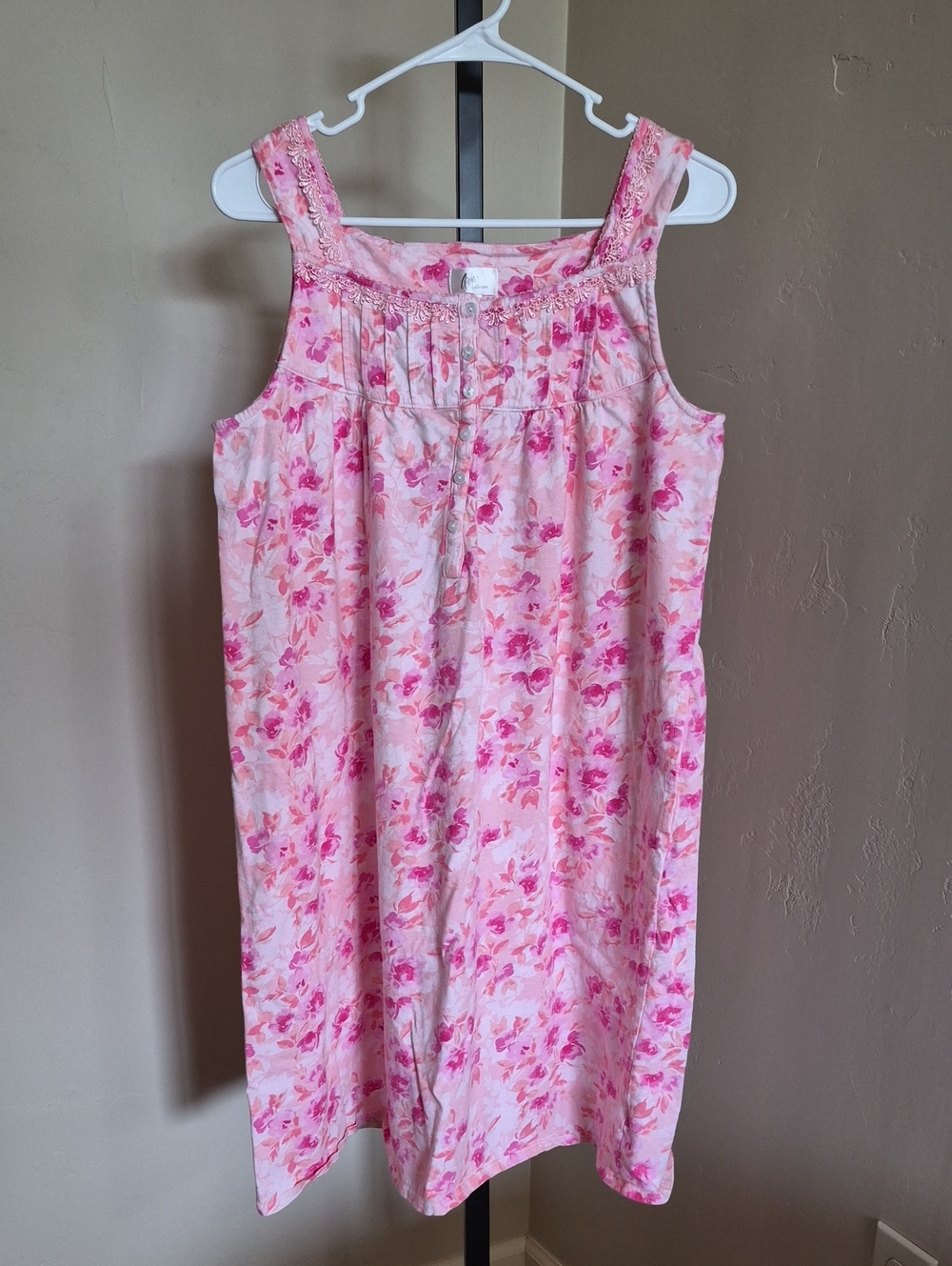 Aria Collection Pink Floral Button-Front Nightgown Cotton Size L (12-14)